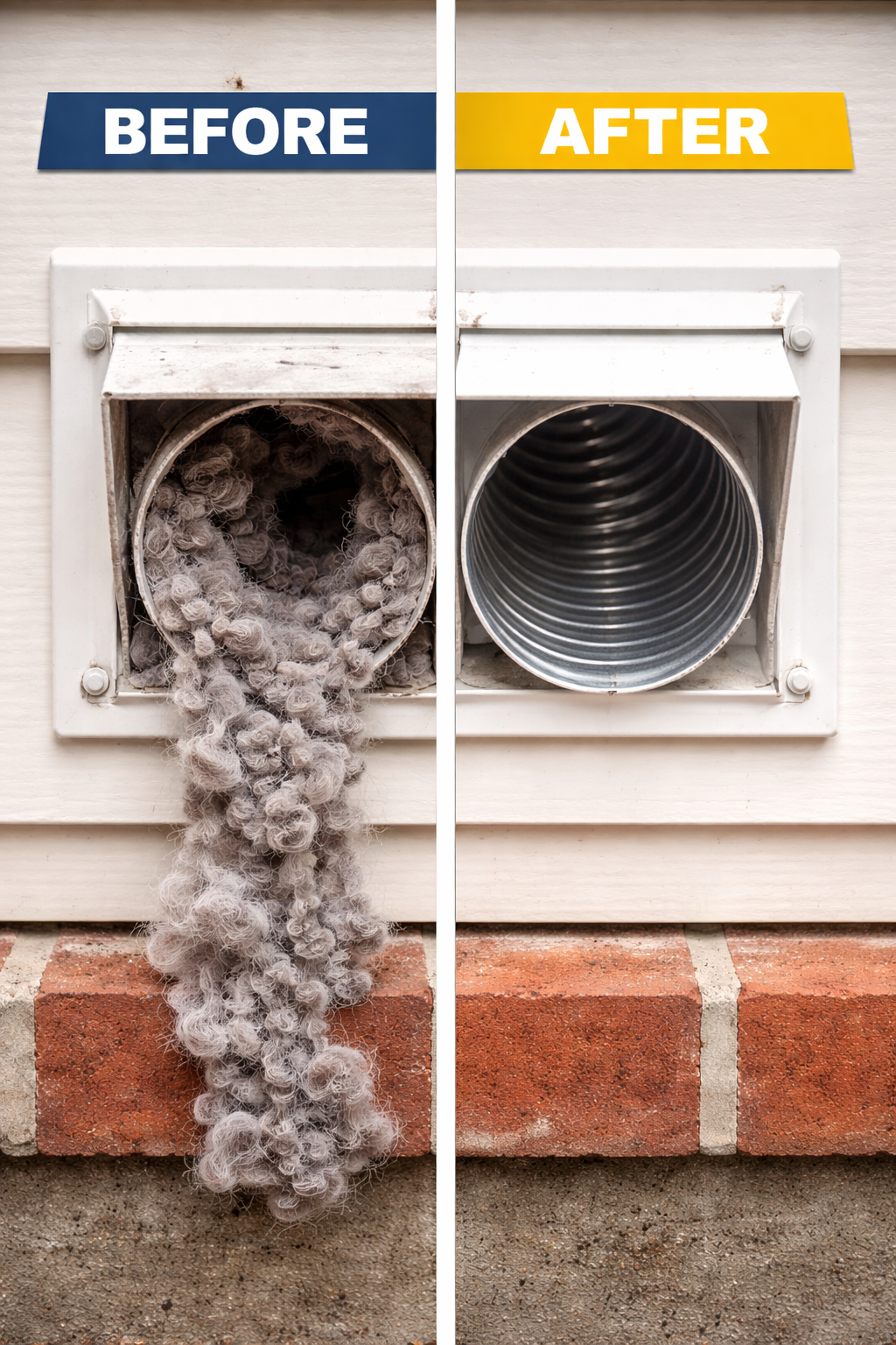 Before and after dryer vent cleaning
